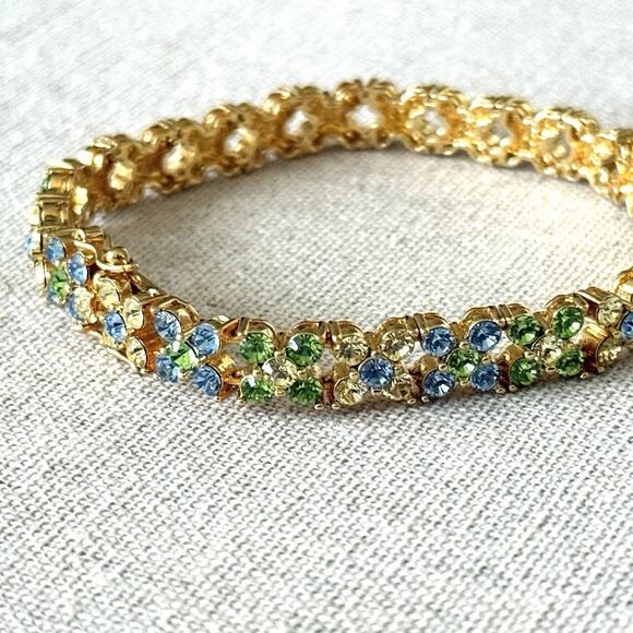 Vintage Joan Rivers Floral Swarovski Bracelet 7.75” Pastel Fairycore Signed - Picture 4 of 8